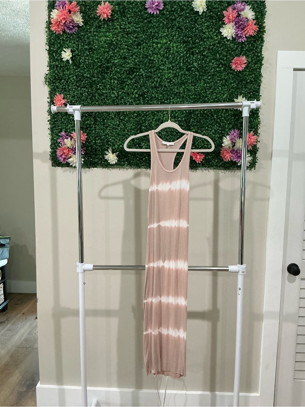 Olivaceous Pink and White Tie-Dye Maxi Dress